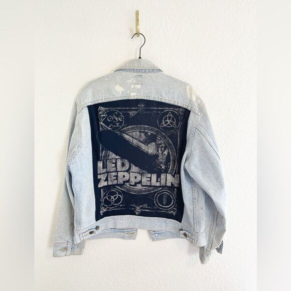 Pink Floyd & Red Hot Chili distressed upcycle trucker jean jacket ONE OF A KIND - Picture 12 of 13